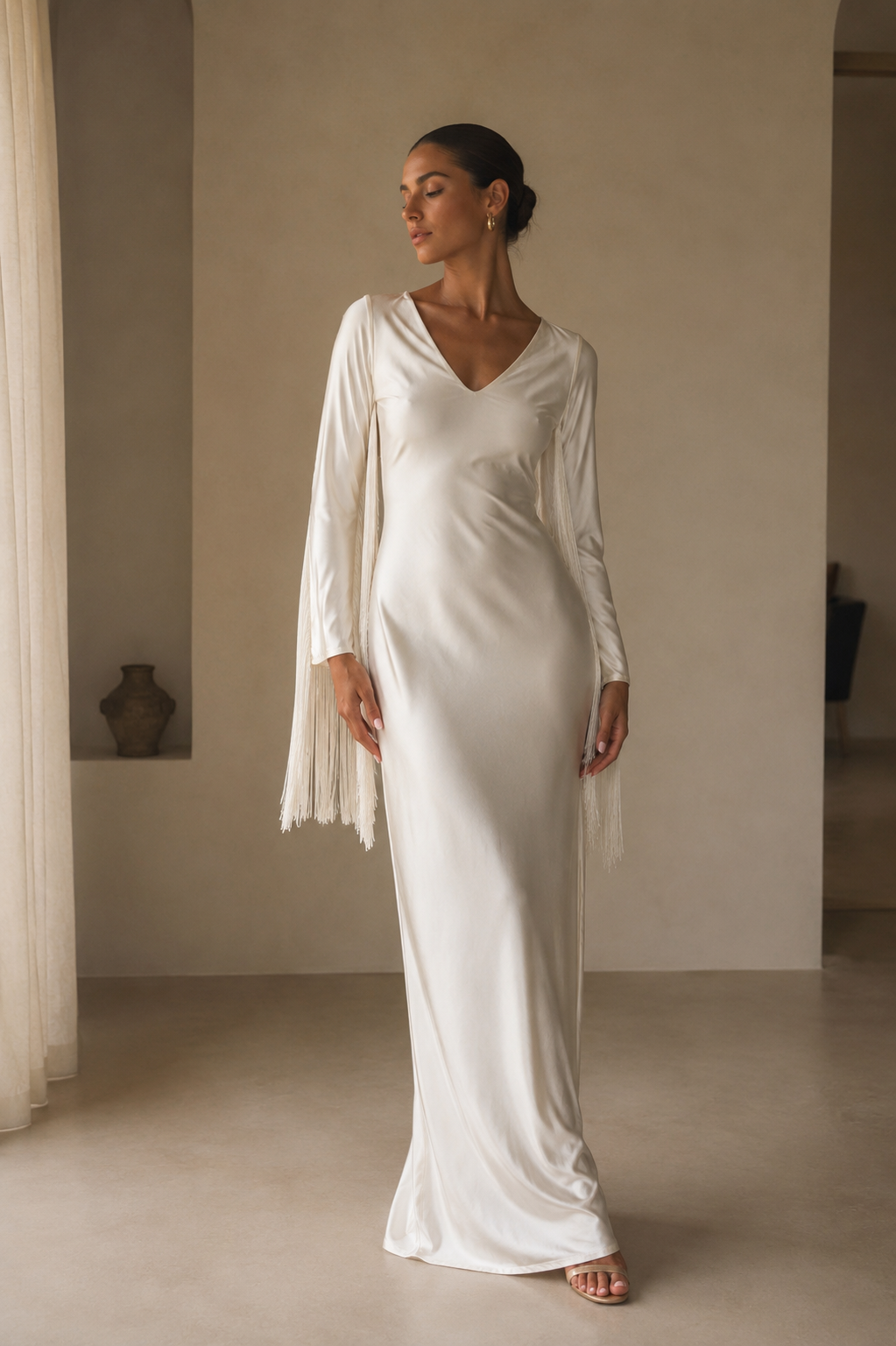 Rubí Dress: Handmade Luxury Open Back Fringe Evening Dress