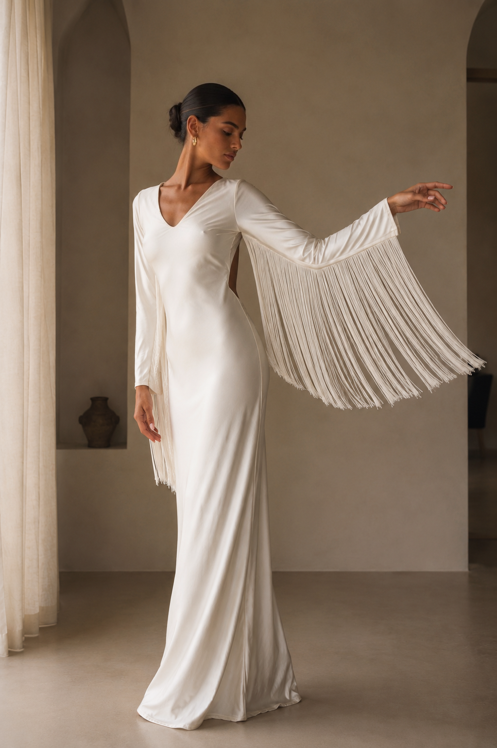 Rubí Dress: Handmade Luxury Open Back Fringe Evening Dress
